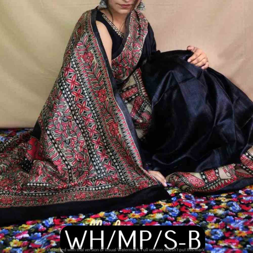 Madhubani Painting Saree - Black